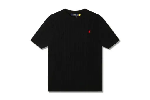 Polo Ralph Lauren Black Cable Knit Cotton Short Sleeve Shirt