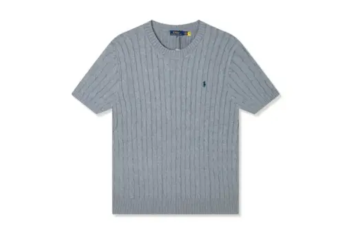 Polo Ralph Lauren Gray Cable Knit Cotton Short Sleeve Shirt