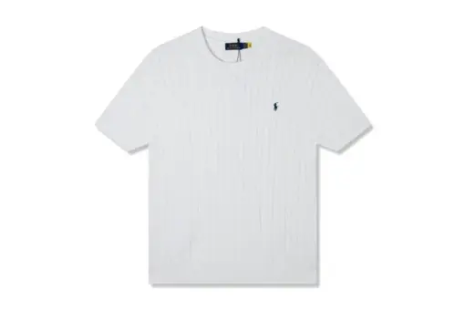 Polo Ralph Lauren White Cable Knit Cotton Short Sleeve Shirt