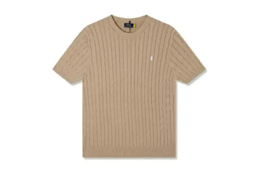 Polo Ralph Lauren Beige Cable Knit Cotton Short Sleeve Shirt
