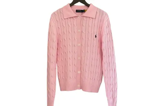 Polo Ralph Lauren Cable Knit Cotton Cardigan Sweater Baby Pink