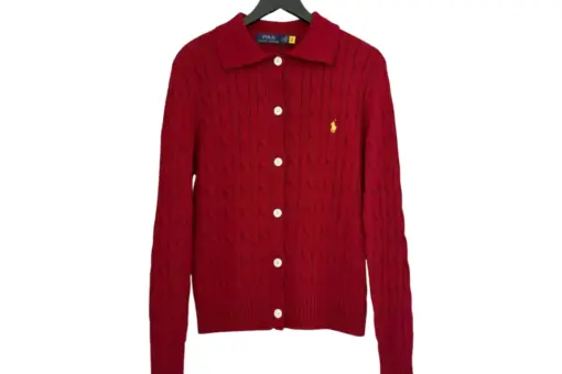 Polo Ralph Lauren Cable Knit Cotton Cardigan Sweater Deep Maroon