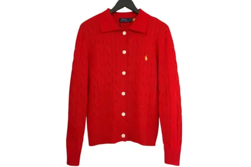 Polo Ralph Lauren Cable Knit Cotton Cardigan Sweater Maroon