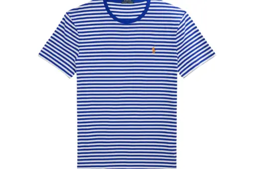 Polo Ralph Lauren Custom Slim Fit Striped Jersey T Shirt Print Blue Saturn/White