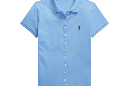 Polo Ralph Lauren Buttoned Placket Polo Shirt Blouse Harbor Island Blue