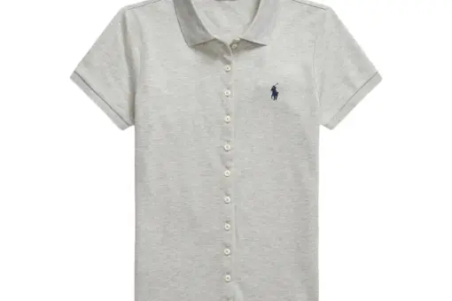 Polo Ralph Lauren Buttoned Placket Polo Shirt Blouse Andover Heather