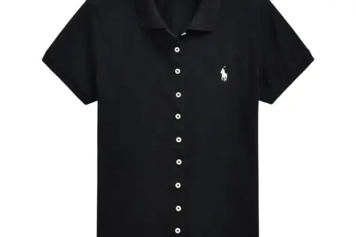 Polo Ralph Lauren Buttoned Placket Polo Shirt Blouse Black