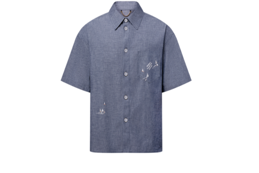 LV Embroidered Chambray Short-Sleeved Shirt Indigo