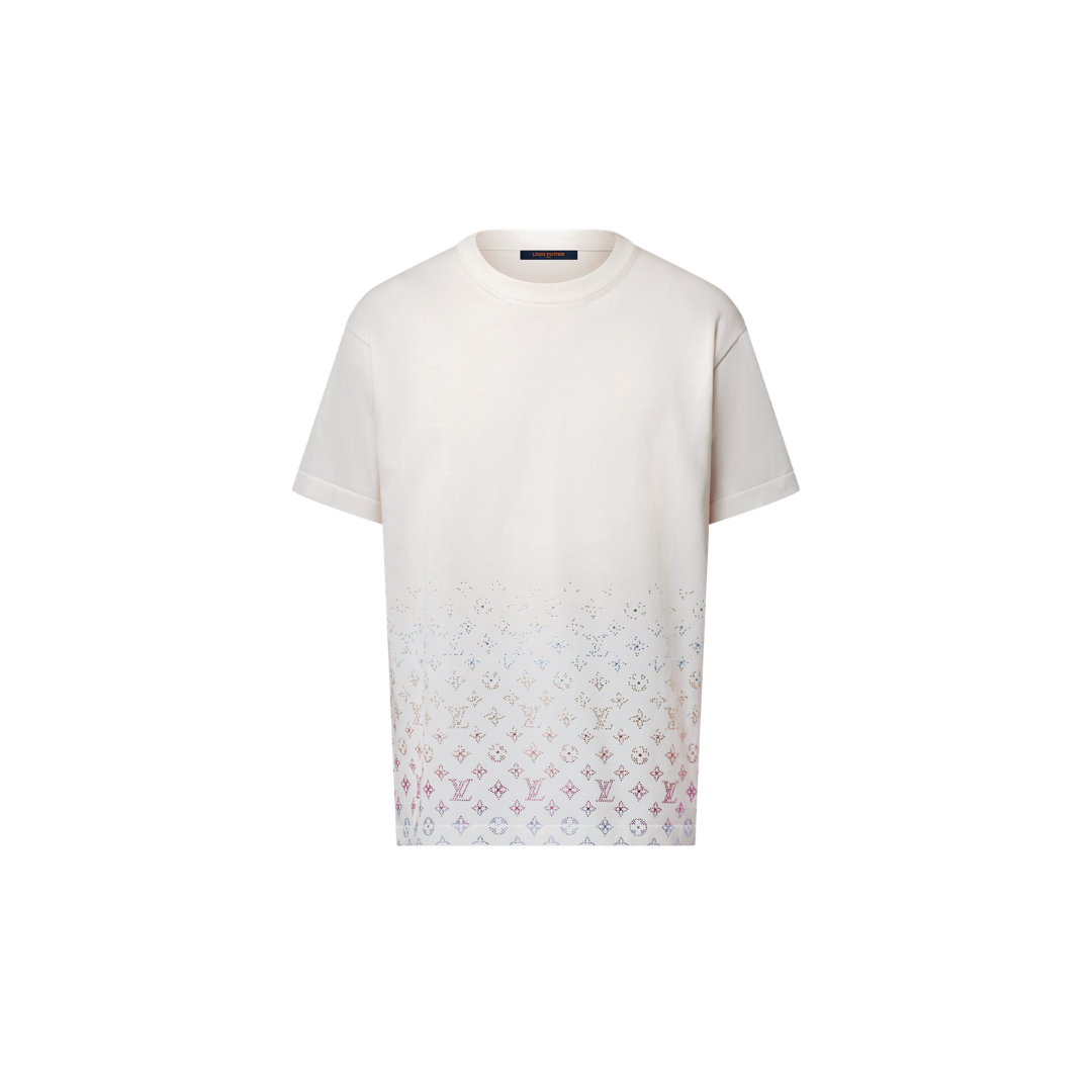 LV Monogram Gradient Embellished Short-Sleeved Crewneck Milky White 2026 | Drip Kickz LV Monogram Gradient Embellished Short-Sleeved Crewneck Milky White