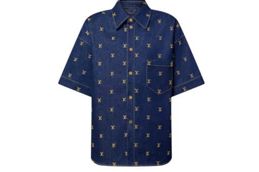 LV Embroidered Signature Short-Sleeved Denim Shirt