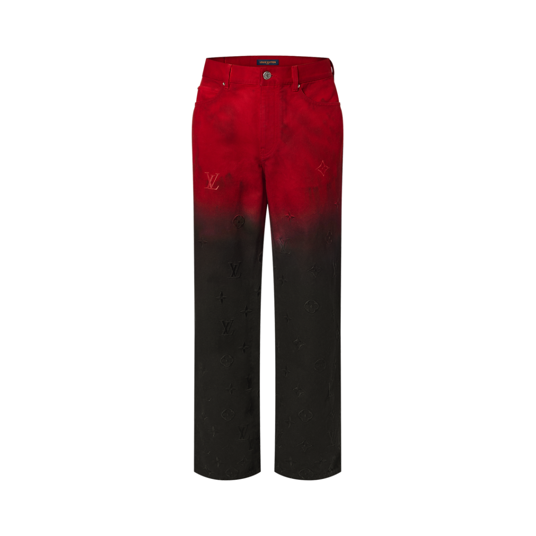 LV Embroidered Denim Pants Red 2026 | Drip Kickz LV Embroidered Denim Pants Red