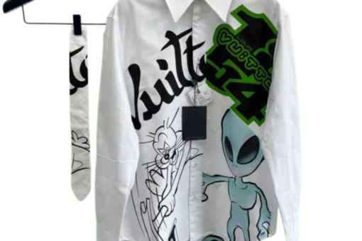 LV Cotton Cartoon Alien Graphic Shirt White