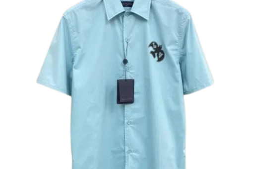LV Embroidered Short-Sleeved Cotton Shirt Paste