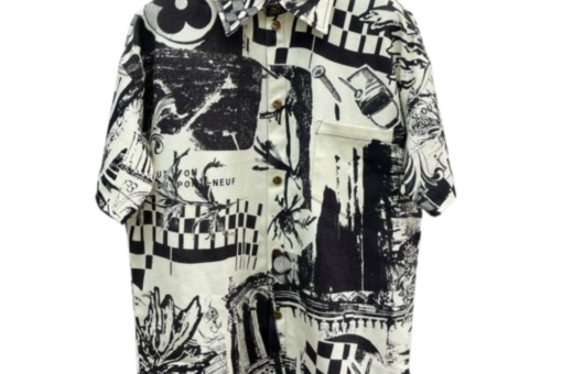 LV Printed Short-Sleeved Denim Shirt Multicolor