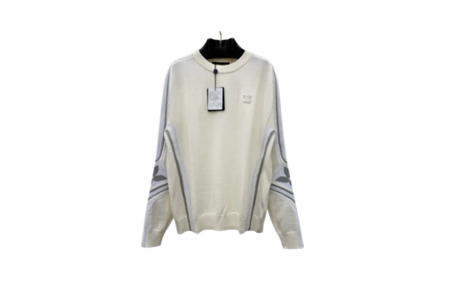 LV Graphic Knitted Crewneck In Cream And White Tones