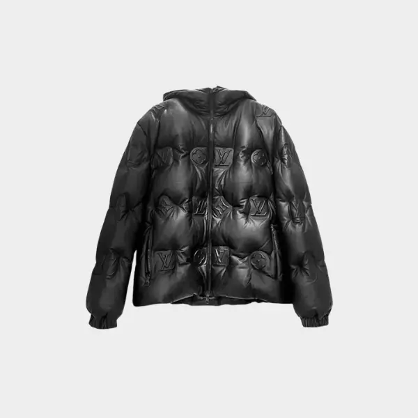 LV Monogram Logo Hooded Down Jacket Black 2026 | Drip Kickz LV Monogram Logo Hooded Down Jacket Black