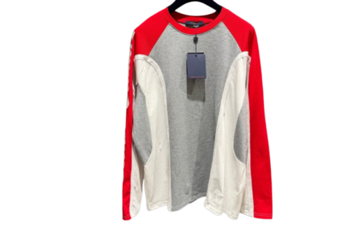 LV Signature Long-Sleeved T-Shirt In A Gray And White Panel With Crimson Raglan Sleeves