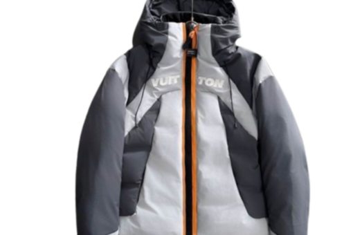 LV Technical Down Ski Jacket Gray Tones Orange zipper
