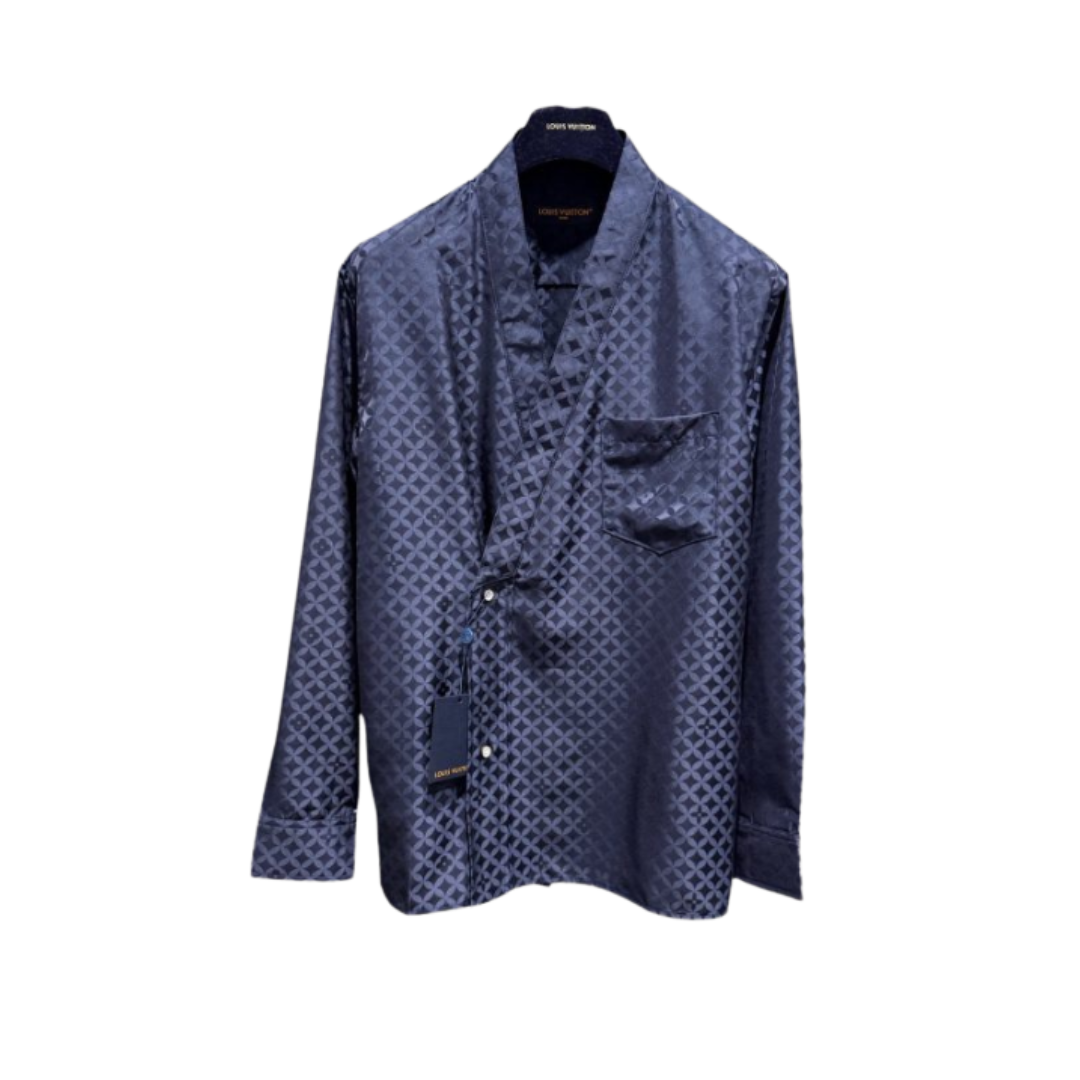 LV Graphic Jacquard Long-Sleeved Kimono Shirt 2026 | Drip Kickz LV Graphic Jacquard Long-Sleeved Kimono Shirt