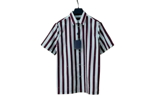 LV Striped Short-Sleeved Shirt Burgundy