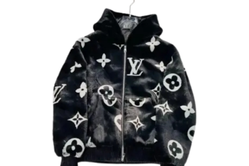 LV Monogram Mink Fur Zipped Hoodie Black
