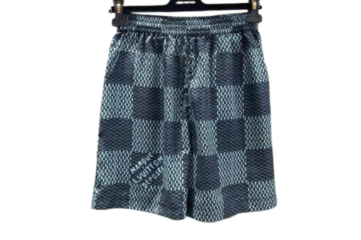 LV Damier Silk Shorts Blue Haze