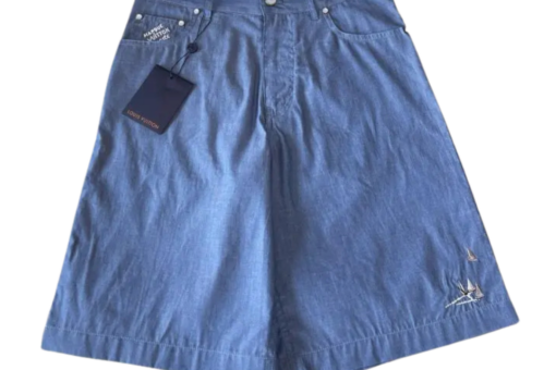 LV Embroidered Chambray Shorts Blue