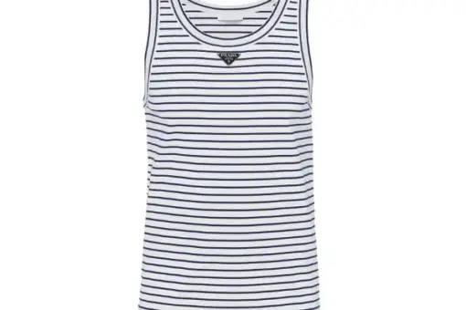 Prada triangle-logo striped tank top white/navy blue