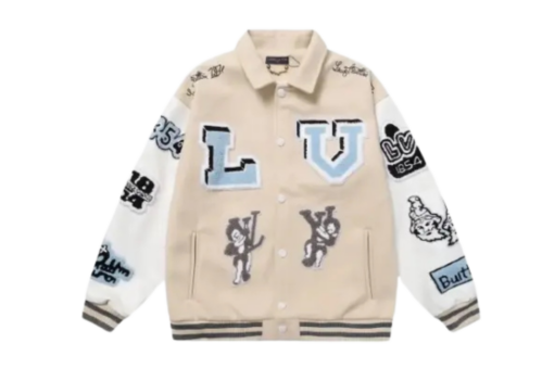 LV Multi-Patches Mixed Leather Varsity Jacket Cream/White
