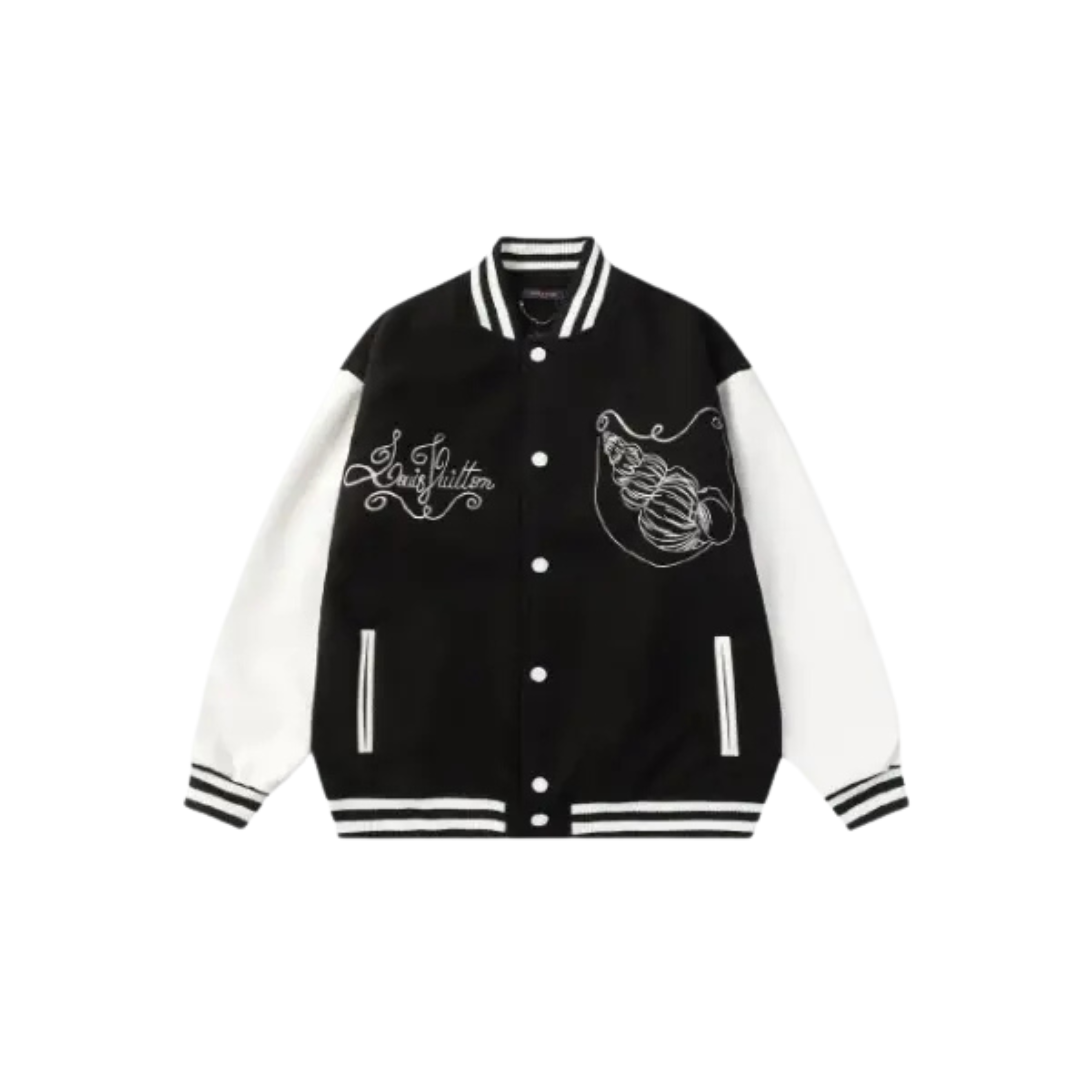 LV Varsity Bomber Jacket Black & White 2026 | Drip Kickz LV Varsity Bomber Jacket Black & White
