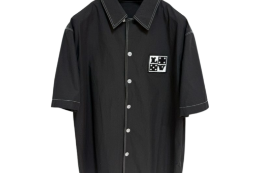 LV Embroidered Short-Sleeved Cotton Shirt Black