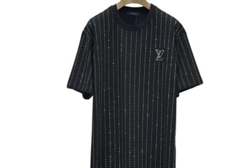 LV Crystal Embellished Cotton T-Shirt Black