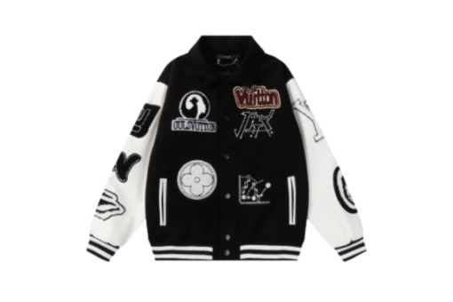 LV Varsity Jacket Stylish Streetwear Casual Baseball Coat White/Black