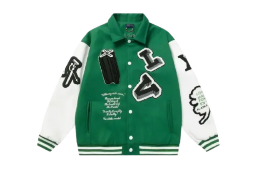 LV Graphics Leather Varsity Jacket Green/White