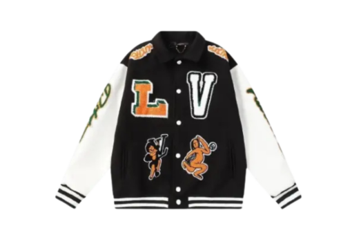 LV Graphics Leather Varsity Jacket Black/White