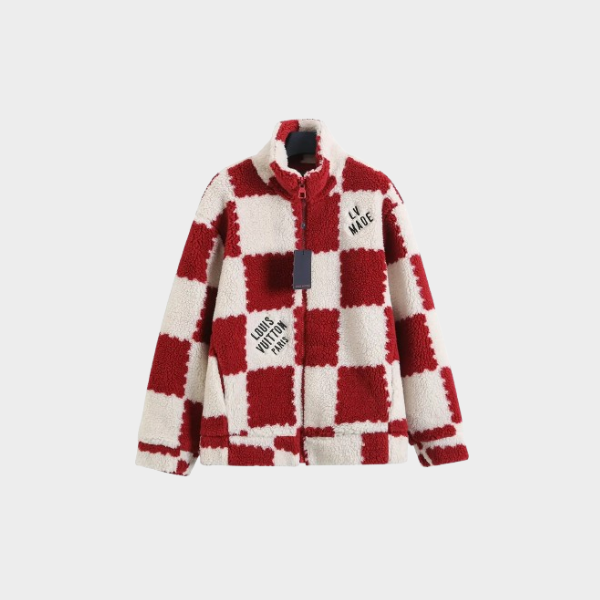 Louis Vuitton x Nigo Jacquard Damier Fleece Blouson White/Red 2026 | Drip Kickz Louis Vuitton x Nigo Jacquard Damier Fleece Blouson White/Red