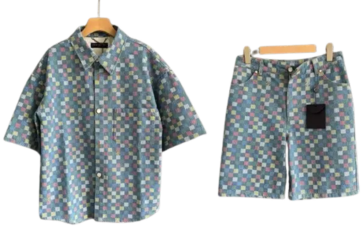 LV Damier Chambray Short-Sleeved Suite Set Multicolor