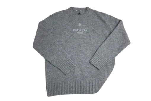 LV Logo Intarsia Wool And Cashmere Crew-Neck Sweater In Grey