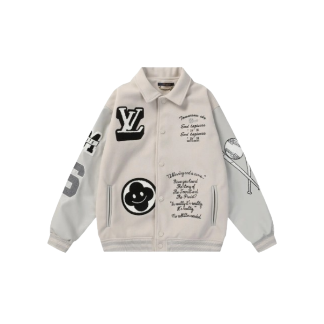 Louis Vuitton Baseball Varsity Jacket White 2026 | Drip Kickz Louis Vuitton Baseball Varsity Jacket White