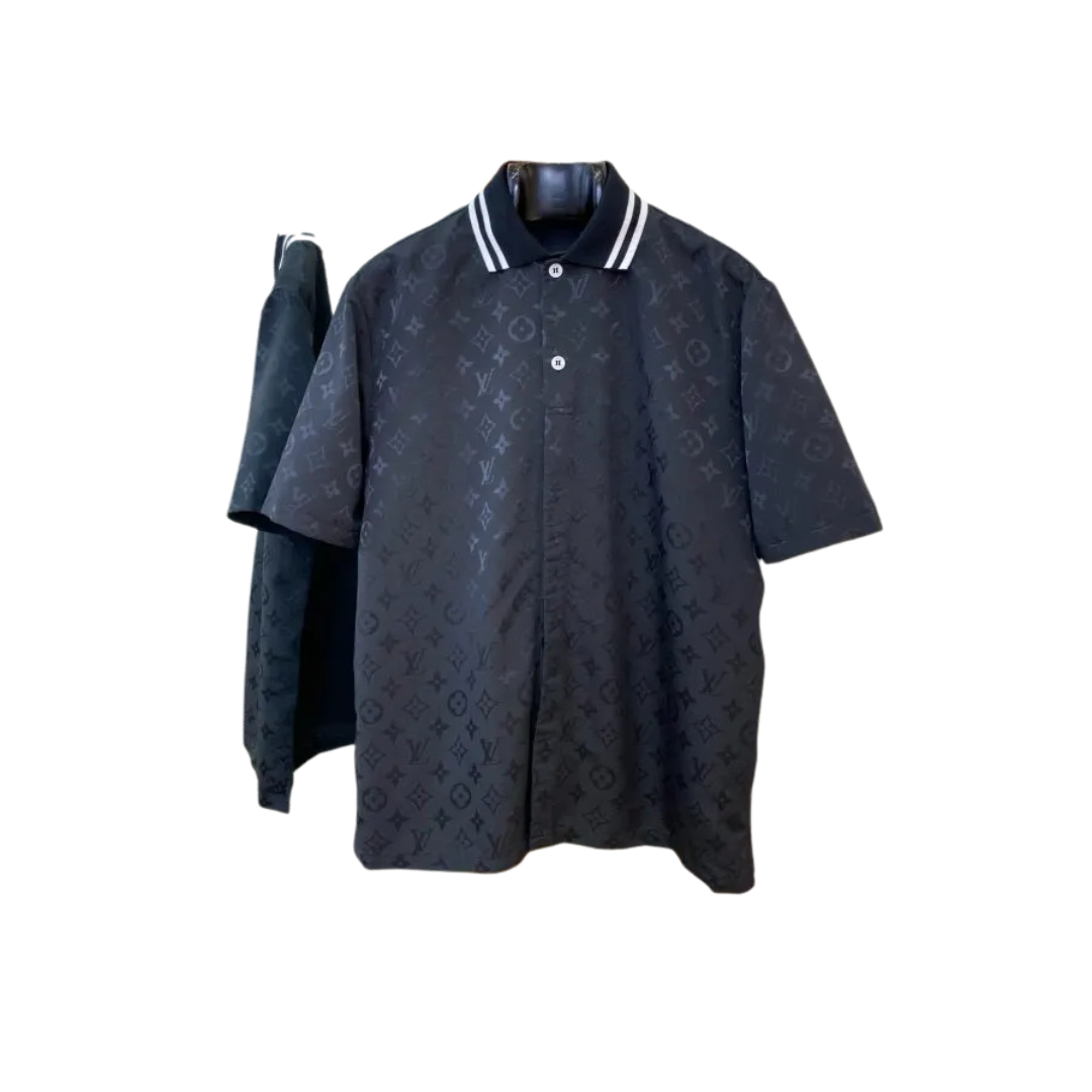 LV Monogram Moire Jacquard Polo Shirt Black 2026 | Drip Kickz LV Monogram Moire Jacquard Polo Shirt Black