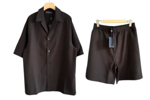 LV Printed Monogram Silk Shorts Set Dark Brown