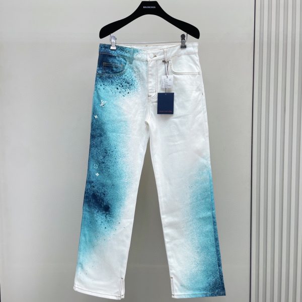 LV Spray Print Denim Pants White Paste 2026 | Drip Kickz LV Spray Print Denim Pants White Paste