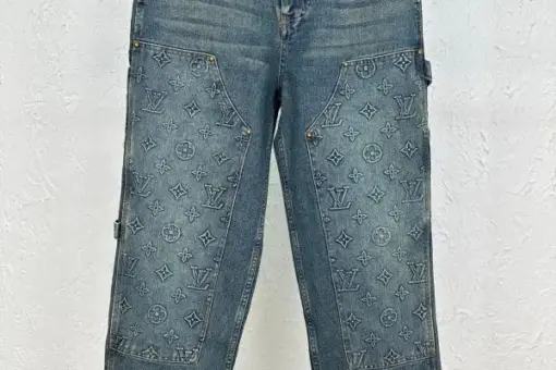 LV Monogram Patch Denim Jeans Fade Blue