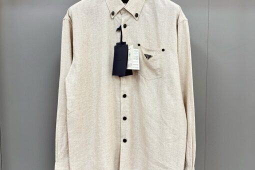 Prada Cotton-Flax Oversized Chambray Shirt Cream