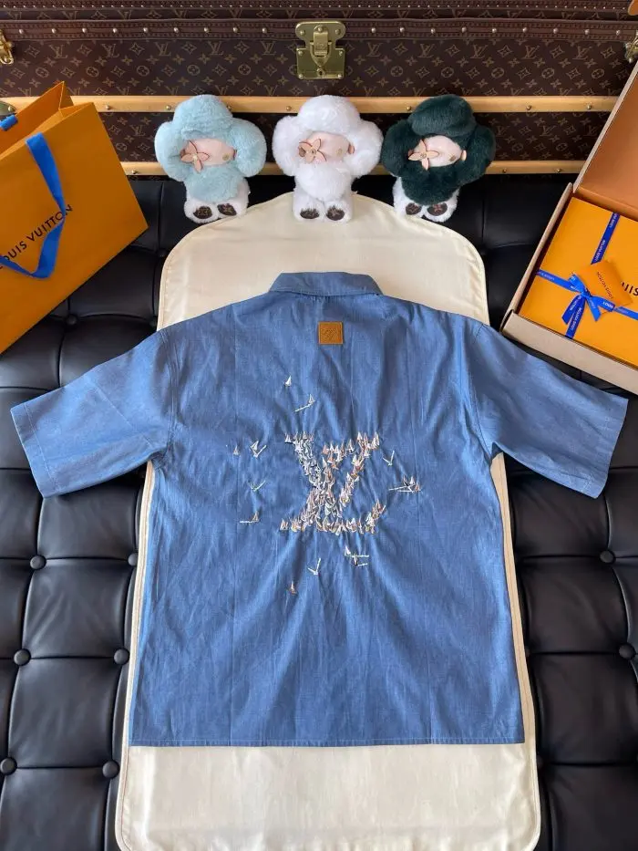 LV Embroidered Chambray Shirt Blue 2026 | Drip Kickz LV Embroidered Chambray Shirt Blue - Image 2
