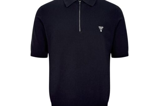 Prada Men’s Half-Zip Superfine Wool Polo Shirt Navy Blue