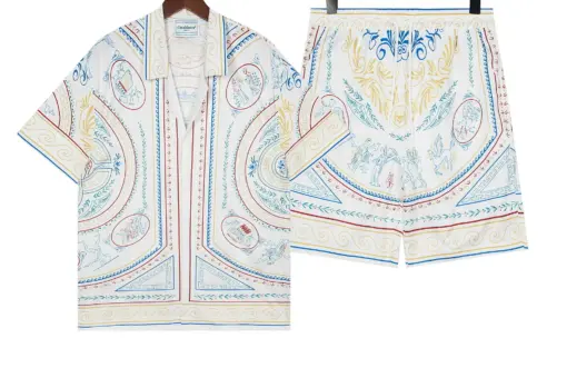 Casablanca Crayon Vase Cuban-Collar Silk Shirt And Shorts Set