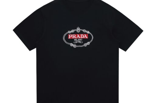 Prada Cotton Jersey T-Shirt Screen Printed Prada Milano logo Black