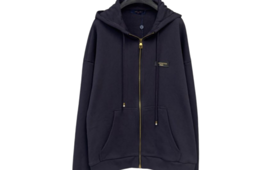 LV Monogram Embroidered Zipped Hoodie Black