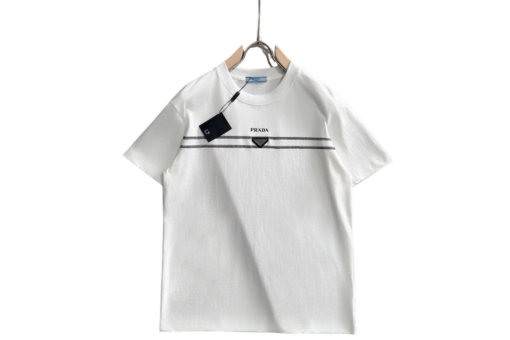 Prada Cotton T Shirt Distinctive Horizontal Striped White